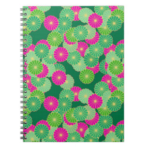 Art Deco flower pattern - shades of green, fuchsia Notebook