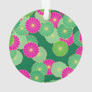 Art Deco flower pattern - shades of green, fuchsia Ornament