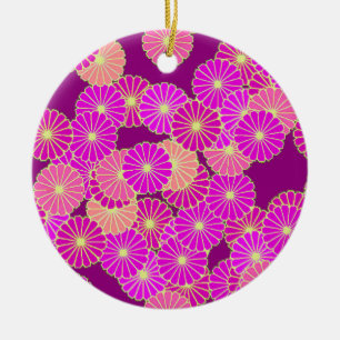 Art Deco flower pattern - shades of violet, coral Ceramic Tree Decoration