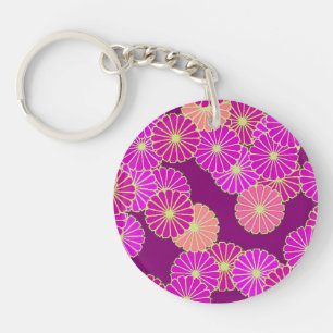 Art Deco flower pattern - shades of violet, coral Key Ring