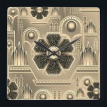 Art deco flower pattern vintage floral geometric square wall clock<br><div class="desc">Art deco floral vintage pattern with flowers and geometric metallic look 1920's design . In colors of gold and bronze.</div>