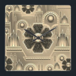 Art deco flower pattern vintage floral geometric square wall clock<br><div class="desc">Art deco floral vintage pattern with flowers and geometric metallic look 1920's design . In colors of gold and bronze.</div>