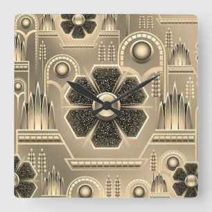 Art deco flower pattern vintage floral geometric square wall clock