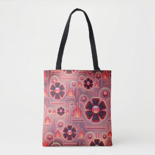 Art deco flower pattern vintage floral geometric tote bag