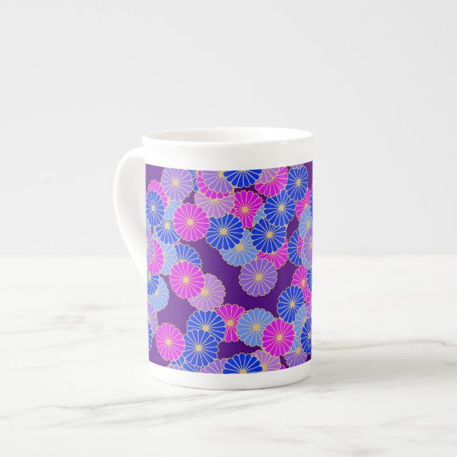 Art Deco flower pattern - violet, blue and purple Bone China Mug (Front Left)