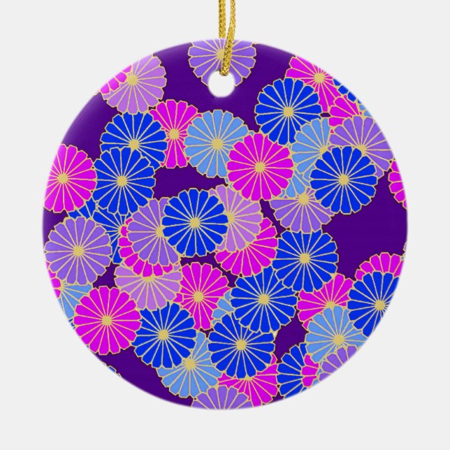 Art Deco flower pattern - violet, blue and purple Ceramic Ornament (Front)