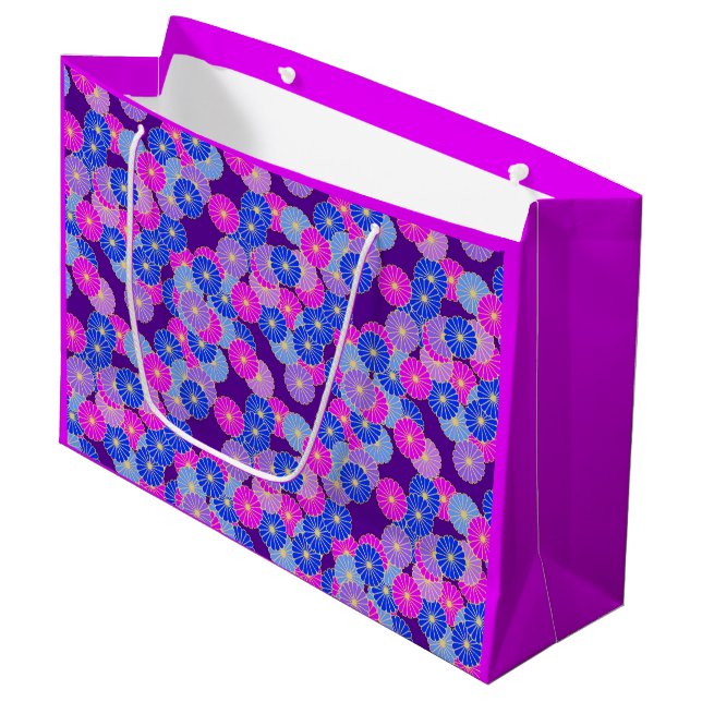 Art Deco flower pattern - violet, blue and purple Large Gift Bag (Front Angled)