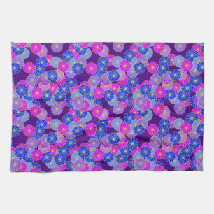 Art Deco flower pattern - violet, blue and purple Tea Towel