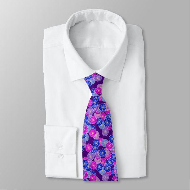 Art Deco flower pattern - violet, blue and purple Tie (Tied)