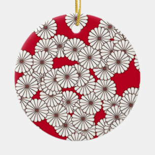 Art Deco flower pattern - white on Chinese red Ceramic Ornament