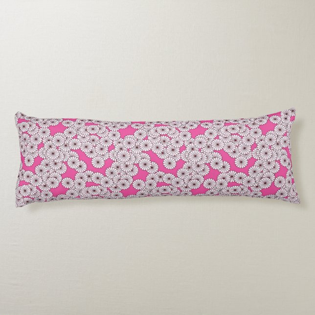 Art Deco flower pattern - white on pink Body Cushion (Back)