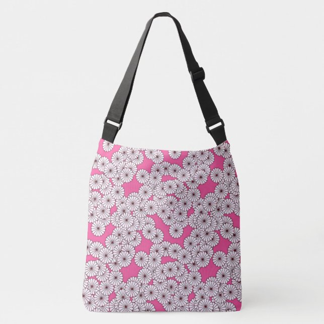 Art Deco flower pattern - white on pink Crossbody Bag (Front)