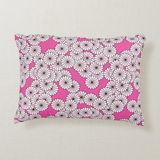Art Deco flower pattern - white on pink Decorative Cushion (Back)