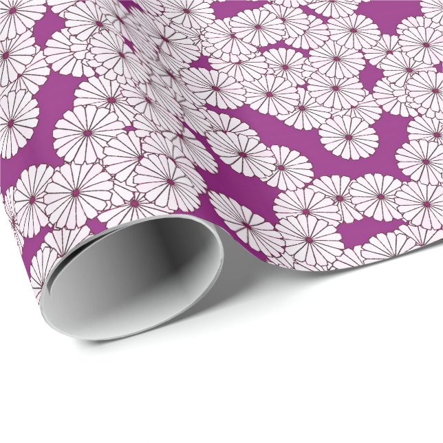 Art Deco flower pattern - white on purple Wrapping Paper (Roll Corner)