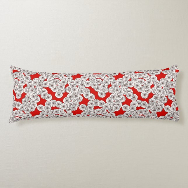 Art Deco flower pattern - white on red Body Cushion (Front)