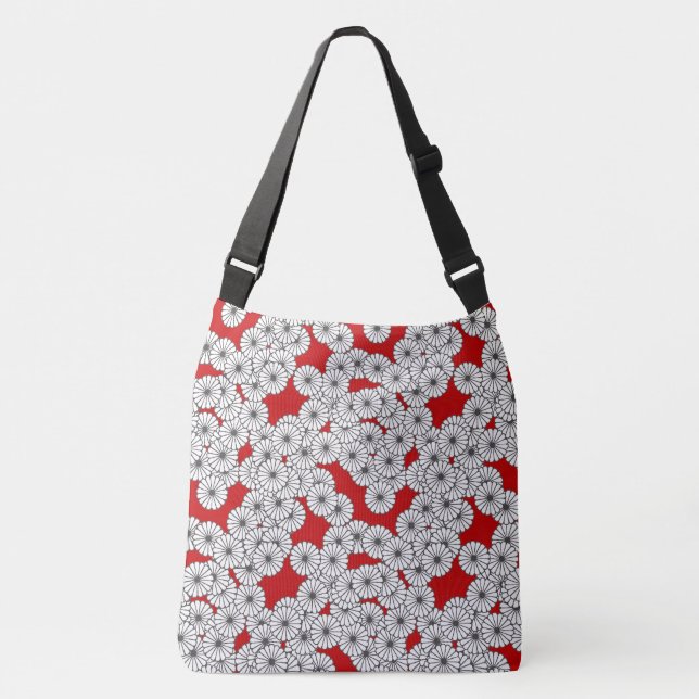 Art Deco flower pattern - white on red Crossbody Bag (Front)