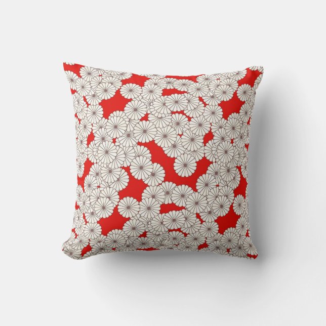 Art Deco flower pattern - white on red Cushion (Front)
