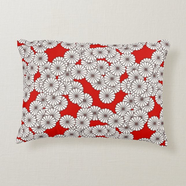 Art Deco flower pattern - white on red Decorative Cushion (Back)