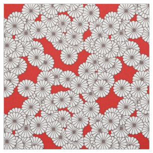 Art Deco flower pattern - white on red Fabric
