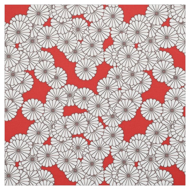 Art Deco flower pattern - white on red Fabric (Swatch)