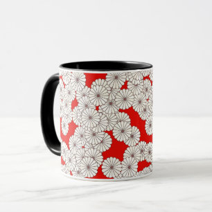 Art Deco flower pattern - white on red Mug