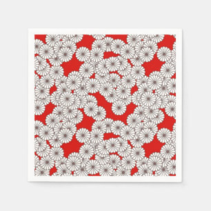 Art Deco flower pattern - white on red Napkin