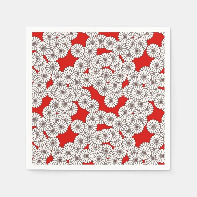 Art Deco flower pattern - white on red Napkin (Front)
