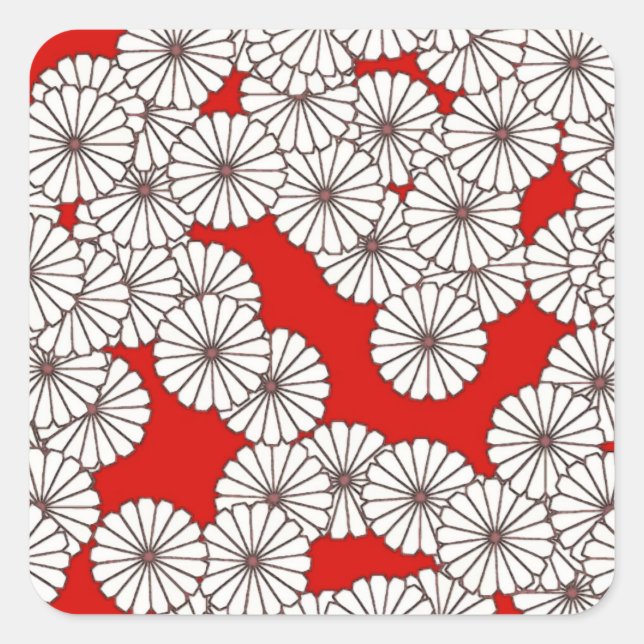 Art Deco flower pattern - white on red Square Sticker (Front)