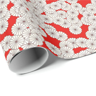 Art Deco flower pattern - white on red Wrapping Paper