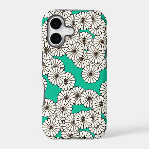 Art Deco flower pattern - white on turquoise
