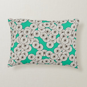 Art Deco flower pattern - white on turquoise Decorative Cushion