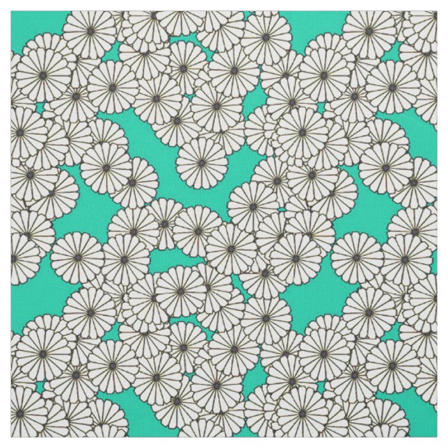 Art Deco flower pattern - white on turquoise Fabric (Swatch)