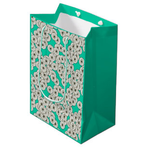 Art Deco flower pattern - white on turquoise Medium Gift Bag