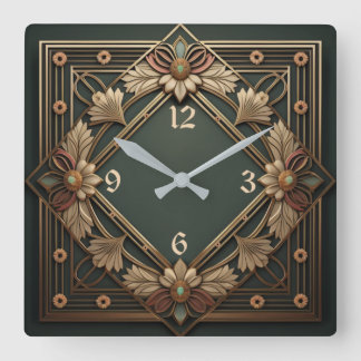 Art Deco Flower Square Wall Clock