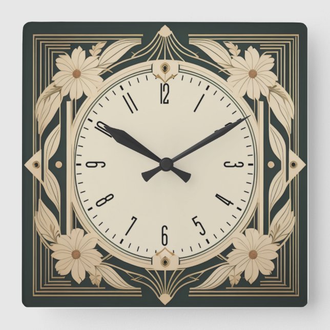 Art Deco Flower Square Wall Clock (Front)