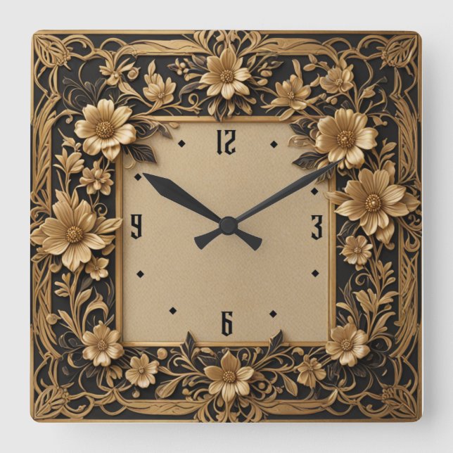 Art Deco Flower Square Wall Clock (Front)