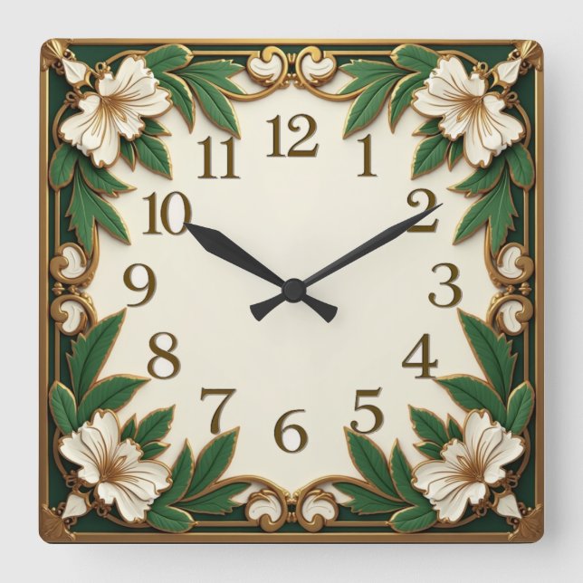 Art Deco Flower Square Wall Clock (Front)