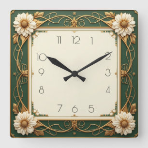 Art Deco Flower Square Wall Clock