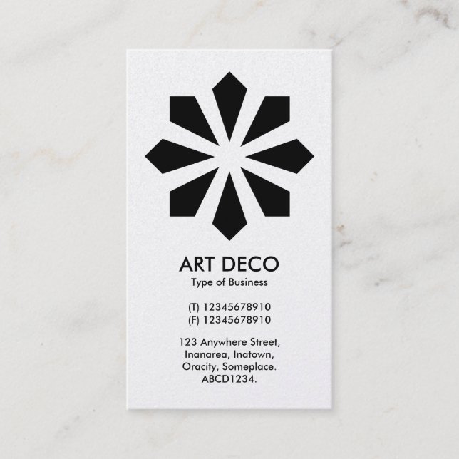 Art Deco Flower Star - White front, Black Back Business Card (Front)