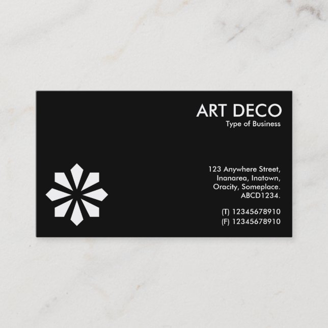 Art Deco Flower Symbol - Black Business Card (Front)