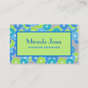 Art Deco Flowers - Cerulean Blue and Lime Green Business Card