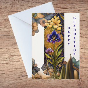 Art Deco Flowers Graduation Congratulations Card