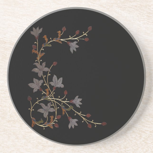 Art Deco Flowers On Black Coaster (Front)
