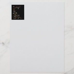 Art Deco Flowers On Black Custom Letterhead
