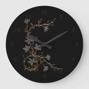 Art Deco Flowers On Black Large Clock