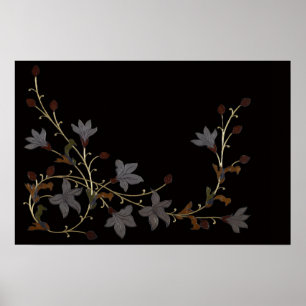 Art Deco Flowers On Black Poster