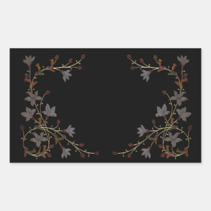 Art Deco Flowers On Black Rectangular Sticker