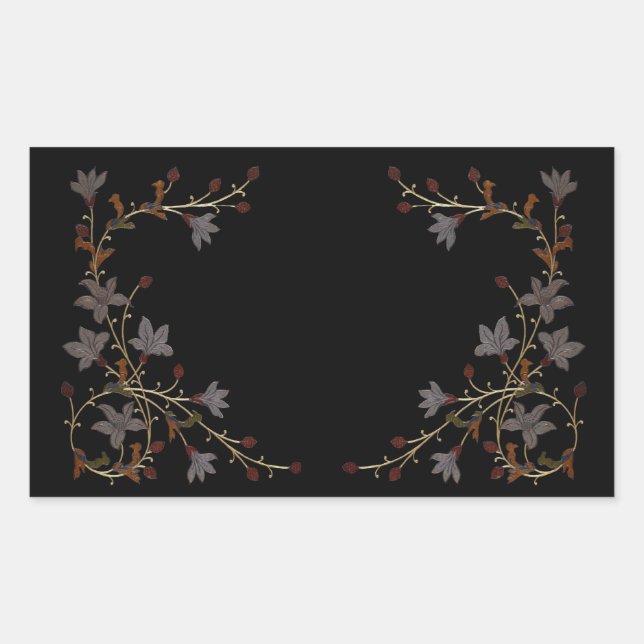 Art Deco Flowers On Black Rectangular Sticker (Front)
