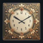 Art Deco Flowers Square Wall Clock<br><div class="desc">Great clock design. You will love it like others. Be free to use this design for other product you like or to customise and add your text. Follow me for more. Thank you. Have a nice day.</div>