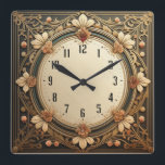 Art Deco Flowers Square Wall Clock<br><div class="desc">Great clock design. You will love it like others. Be free to use this design for other product you like or to customise and add your text. Follow me for more. Thank you. Have a nice day.</div>